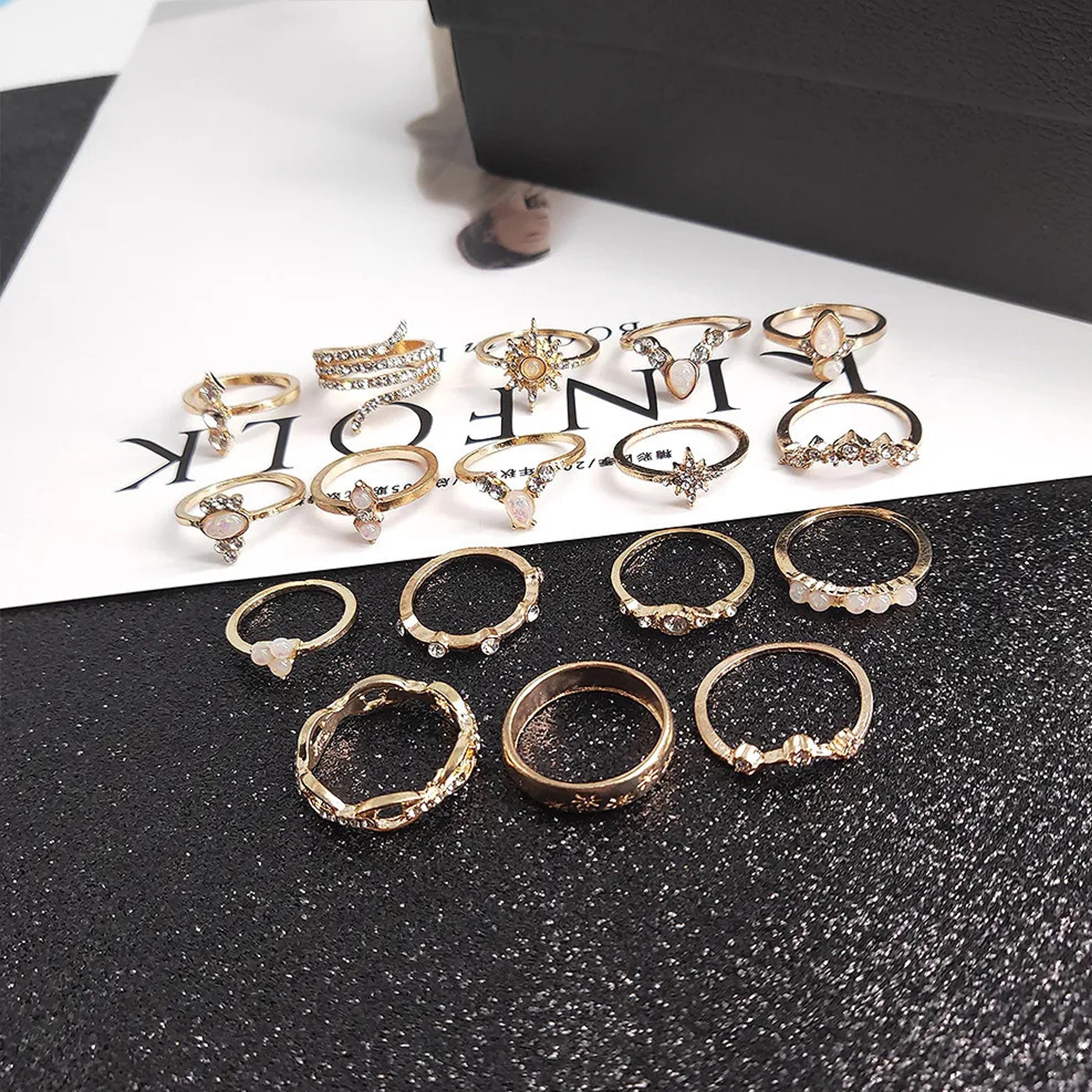 Jazz And Sizzle Set of 17 Gold Plated Stacking Rings for Valentines Gift