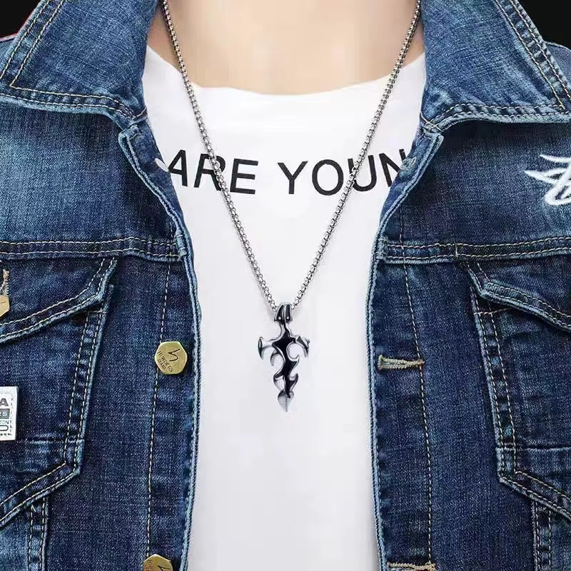 Cool Mens Trendy Kung Fu Hot Black Metal Sword Knife Necklace