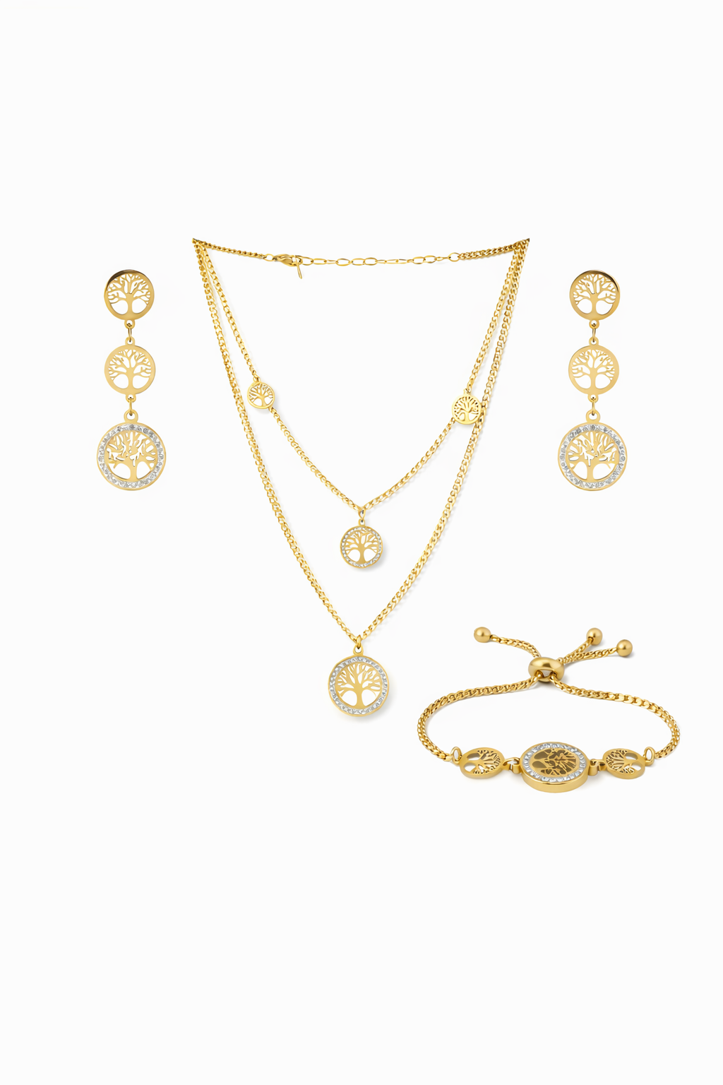Jazz and Sizzle Gold Finish Tree of Life Combo Set – Necklace, Earrings & Bracelet