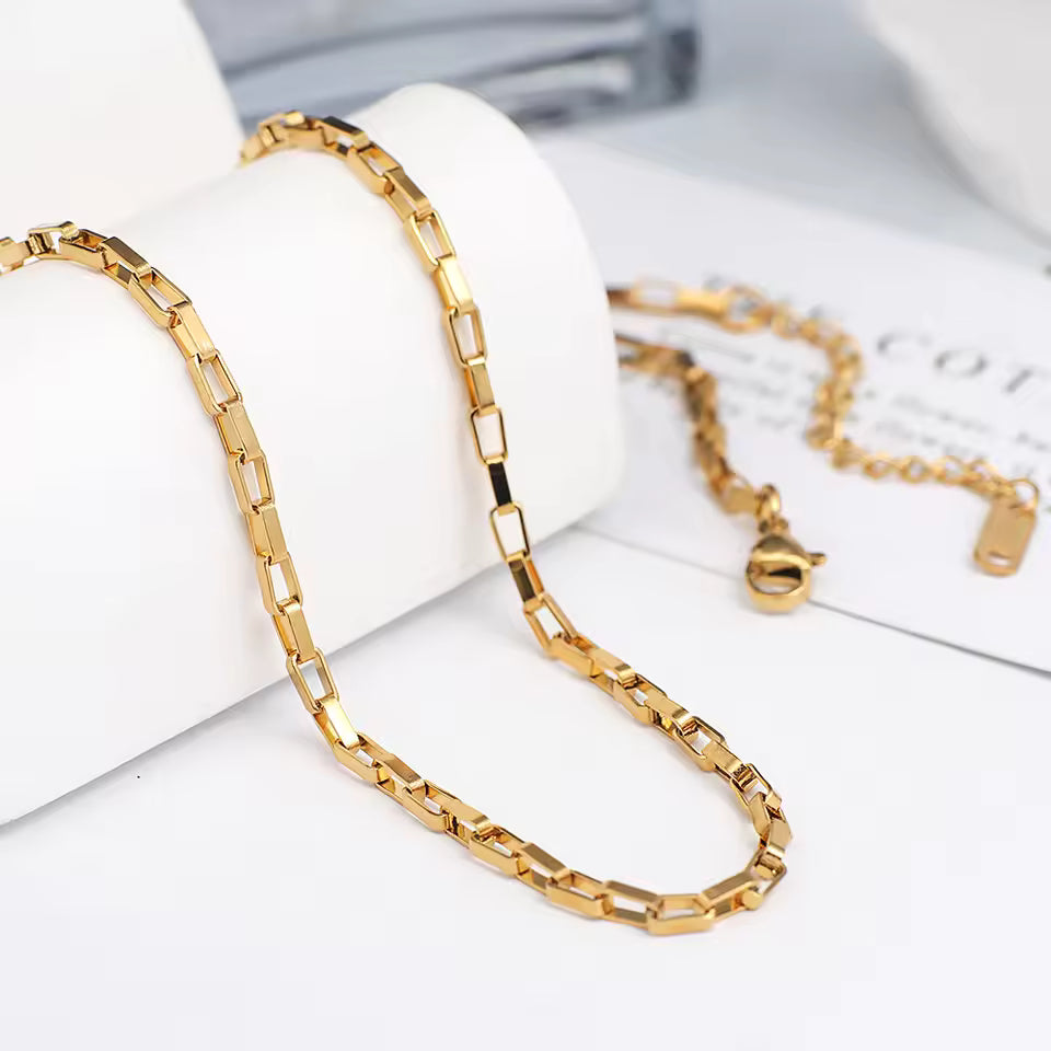 DAICY 18kgp Chain Necklace Box Chain Brief Necklace for Men Niche Design Box