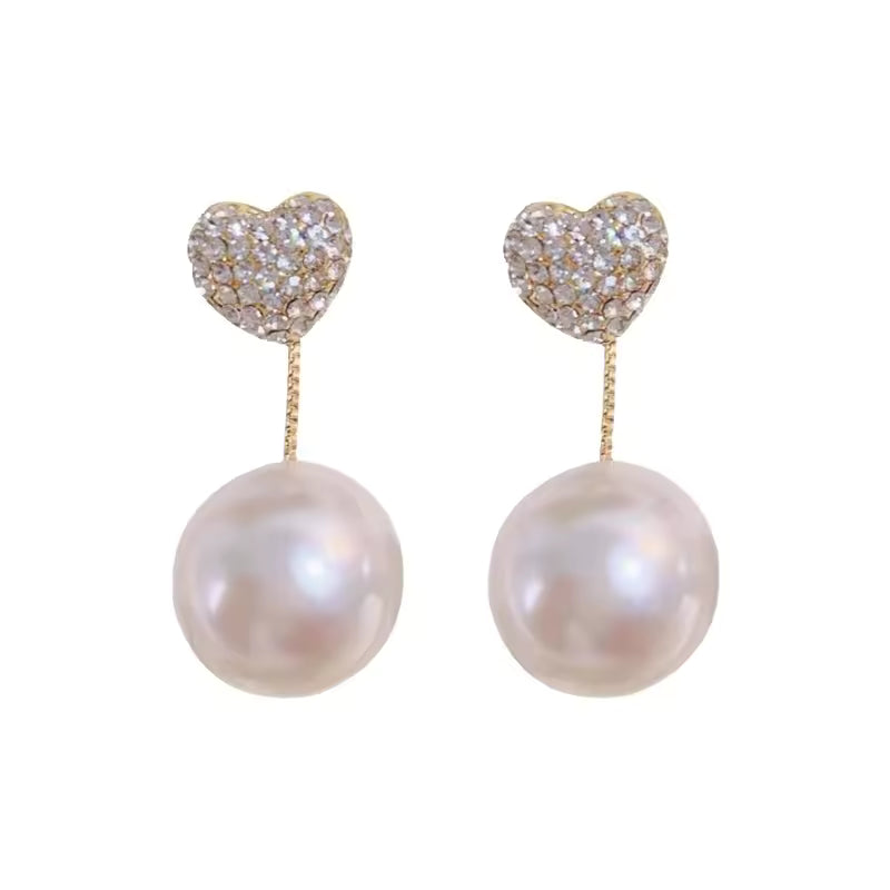 Jazz and Sizzle Gold Plated Crystal Stud Dangle Earrings with Pearl Charm for Women