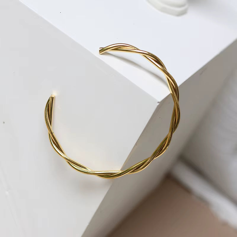 Anti-Tarnish Stainless Steel Gold Plated Stackable Cuff Bracelet Set for Women – Twist, Rope & Knot Design