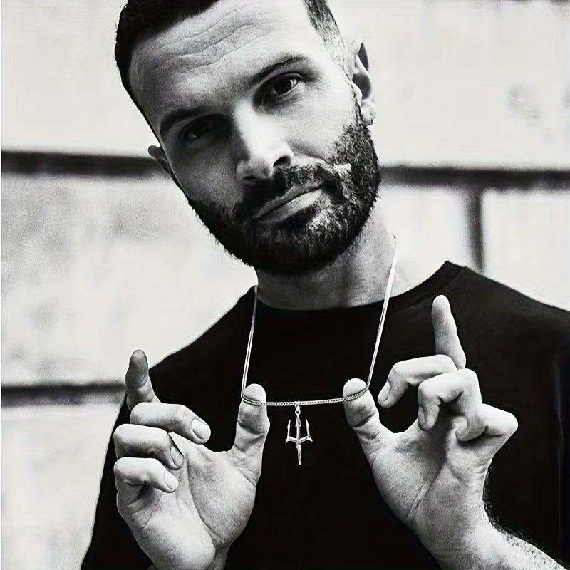 Trendy Trident Necklace Punk Men Stainless Steel Jewelry