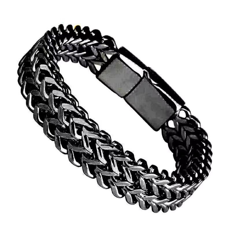 Anti Tranish Men's Heavy Punk Double Curb Cuban Rombo Chain Bracelet 316L Stainless Steel Black!