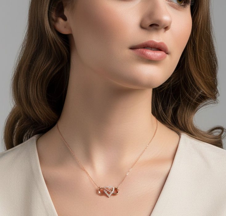 Jazz And Sizzle Rose Gold Plated Infinity Looped Heart Shape Necklace Chain
