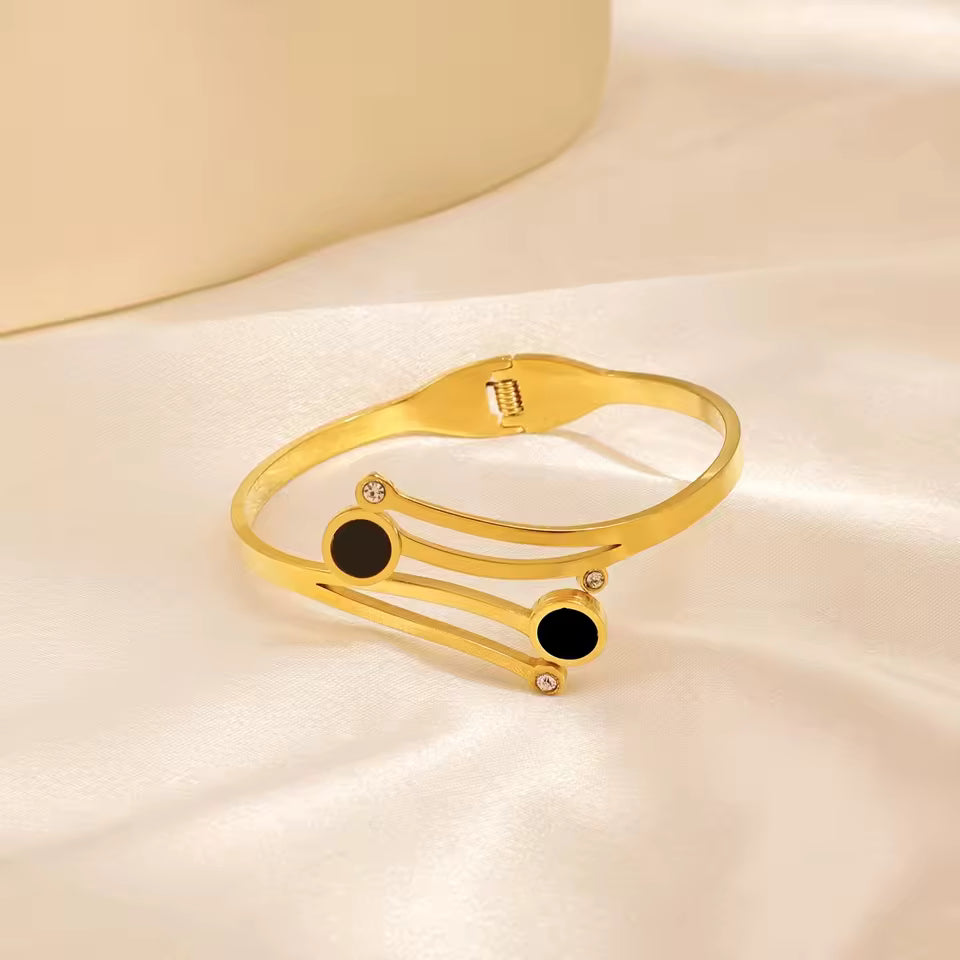 INS 18K Gold Plated Stainless Steel Bracelet New Versatile Double Round Diamond Hollow Flower Shaped Gift