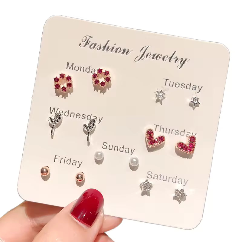 7 Days Theme Multi Design Stud Earrings Set for Women & Girl (Monday to Sunday)