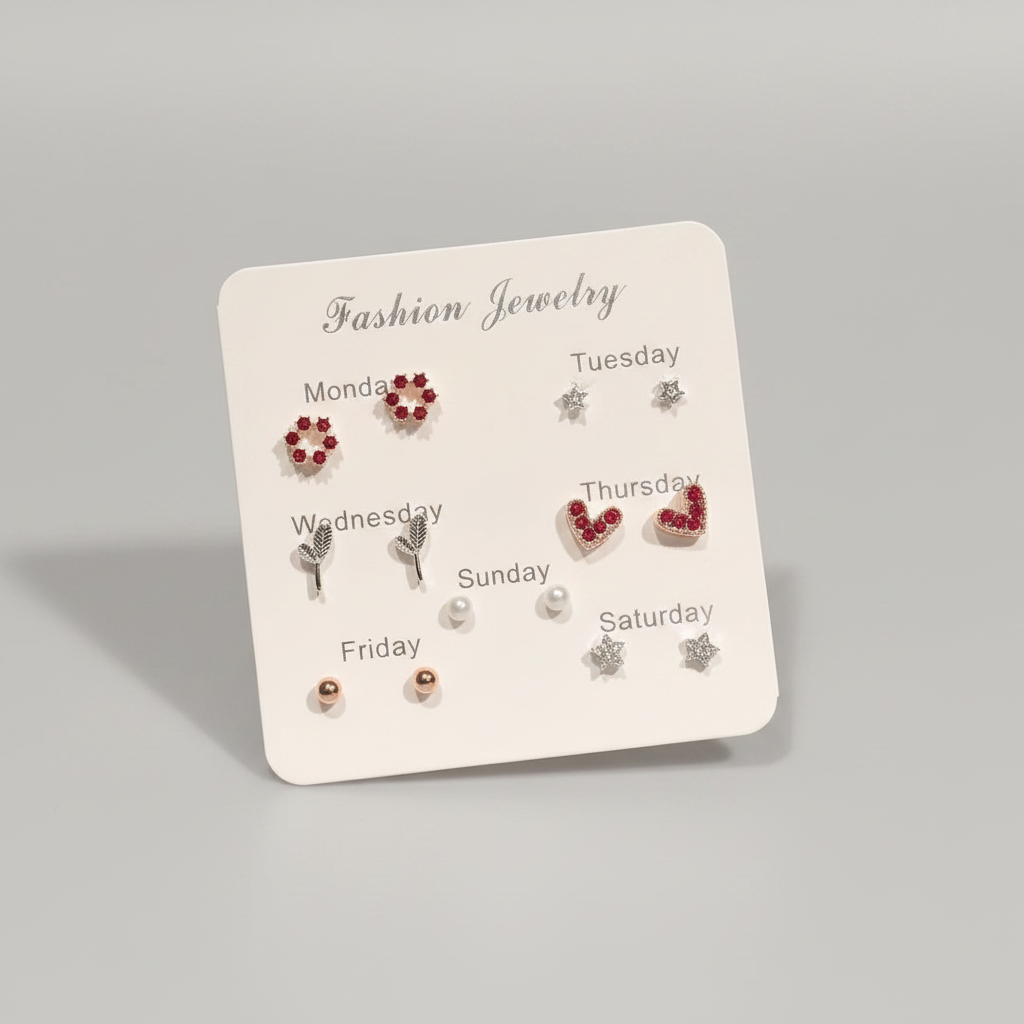 7 Days Theme Multi Design Stud Earrings Set for Women & Girl (Monday to Sunday)