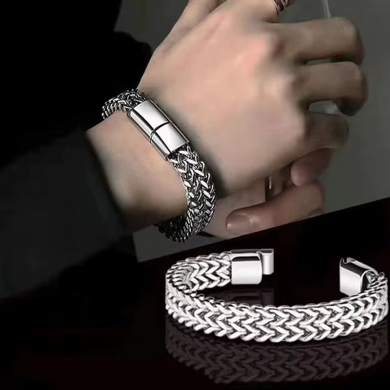 Jazz And Sizzle Men's Heavy Punk Double Curb Cuban Rombo Silver Chain Bracelet