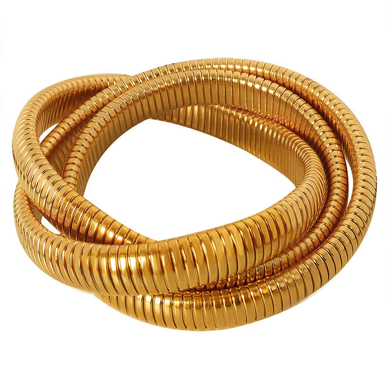 Jazz And Sizzle Stylish Portable Chunky Gold Brass Antique Imitation Cuff Bangle Style Spiral Bracelet