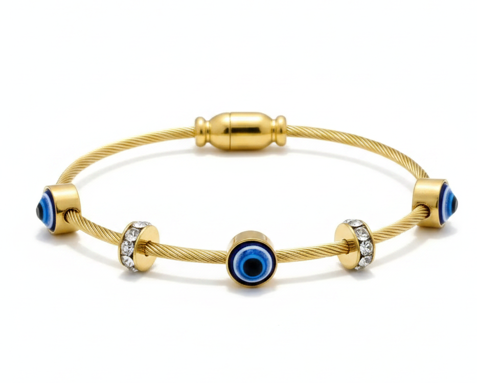 Gold Plated Crystal Studded Evil Eye Bracelet for Women & Girls