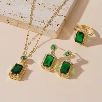 Jazz And Sizzle Elegant Gold Plated Pendant Necklace Set with Matching Earrings & Ring for Women