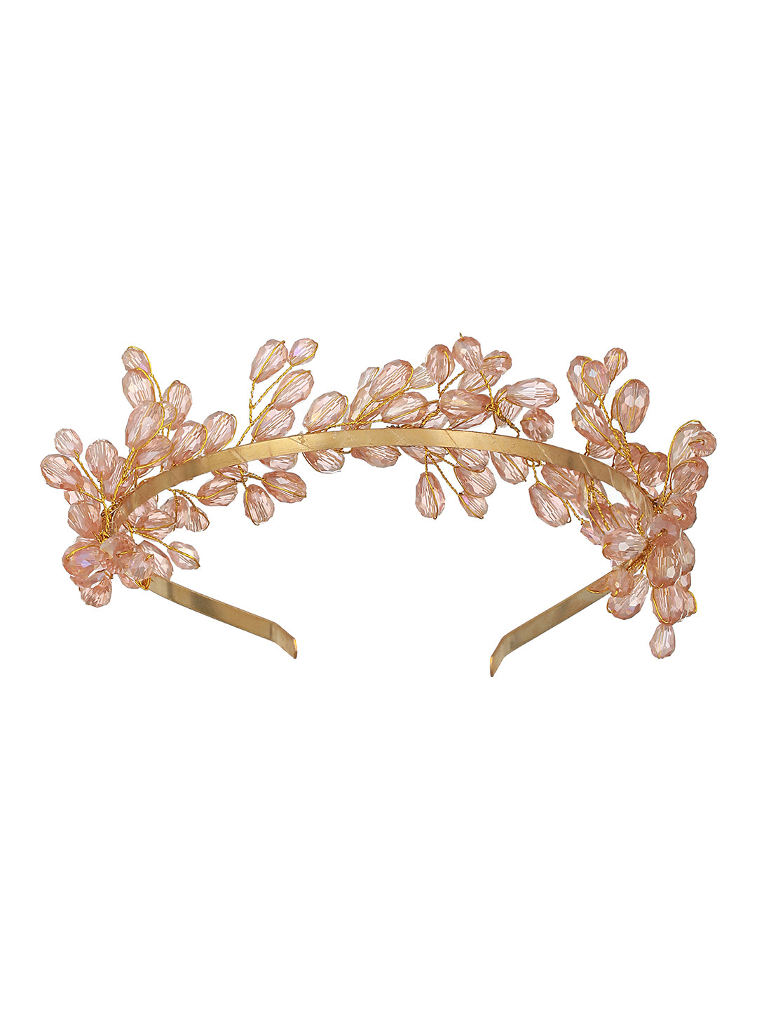 Gold-Toned Peach Pearl Studded Flower Tiara Hairband - Jazzandsizzle