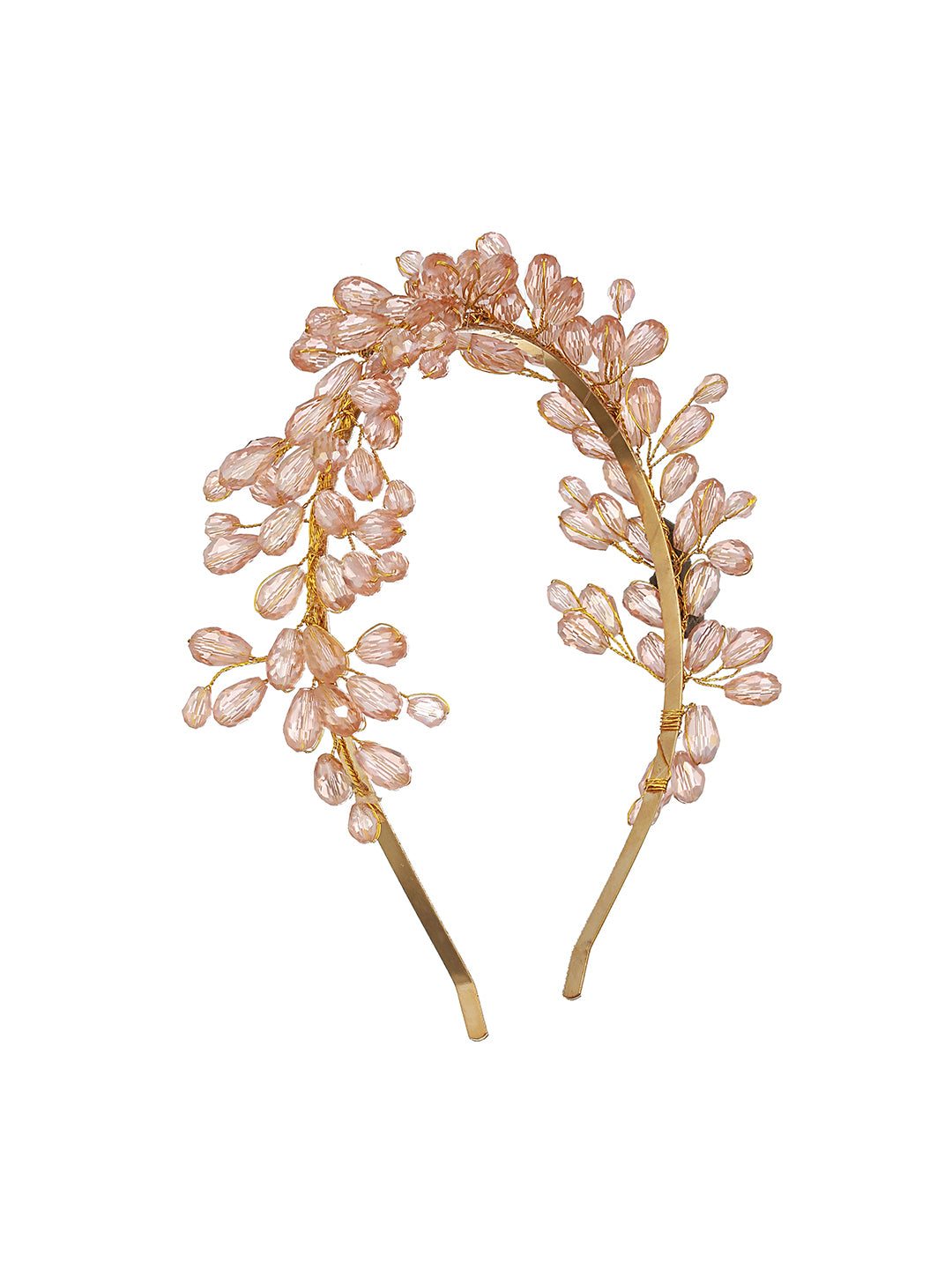 Gold-Toned Peach Pearl Studded Flower Tiara Hairband - Jazzandsizzle