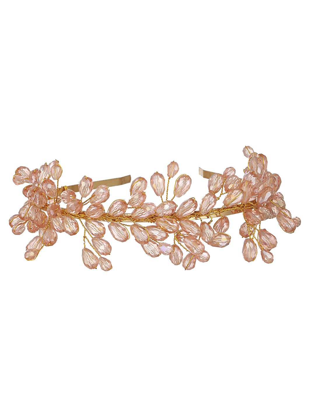 Gold-Toned Peach Pearl Studded Flower Tiara Hairband - Jazzandsizzle