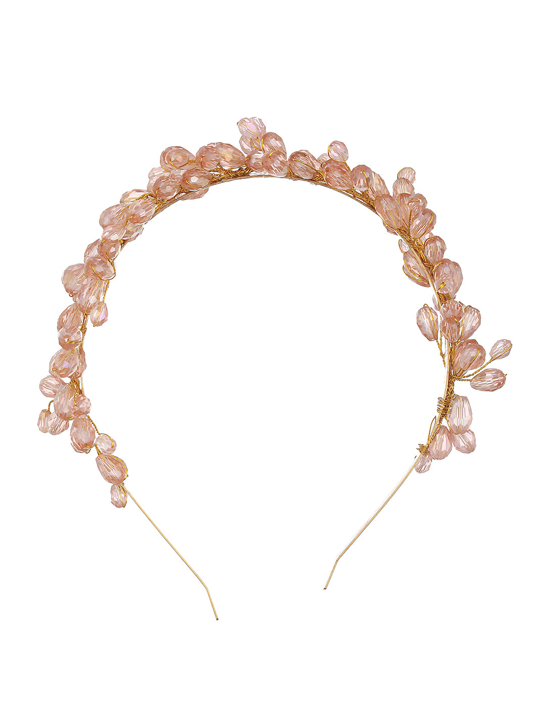 Gold-Toned Peach Pearl Studded Flower Tiara Hairband - Jazzandsizzle