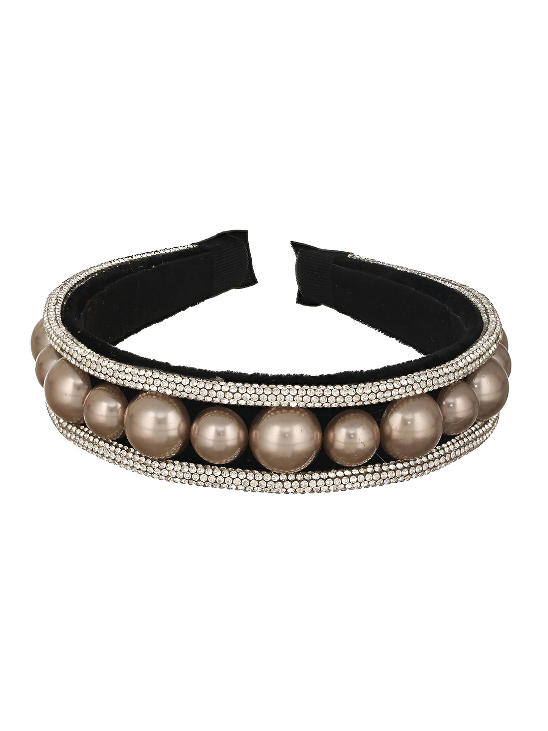 Black-Toned Metallic & CZ Studded Embellished Hairband - Jazzandsizzle