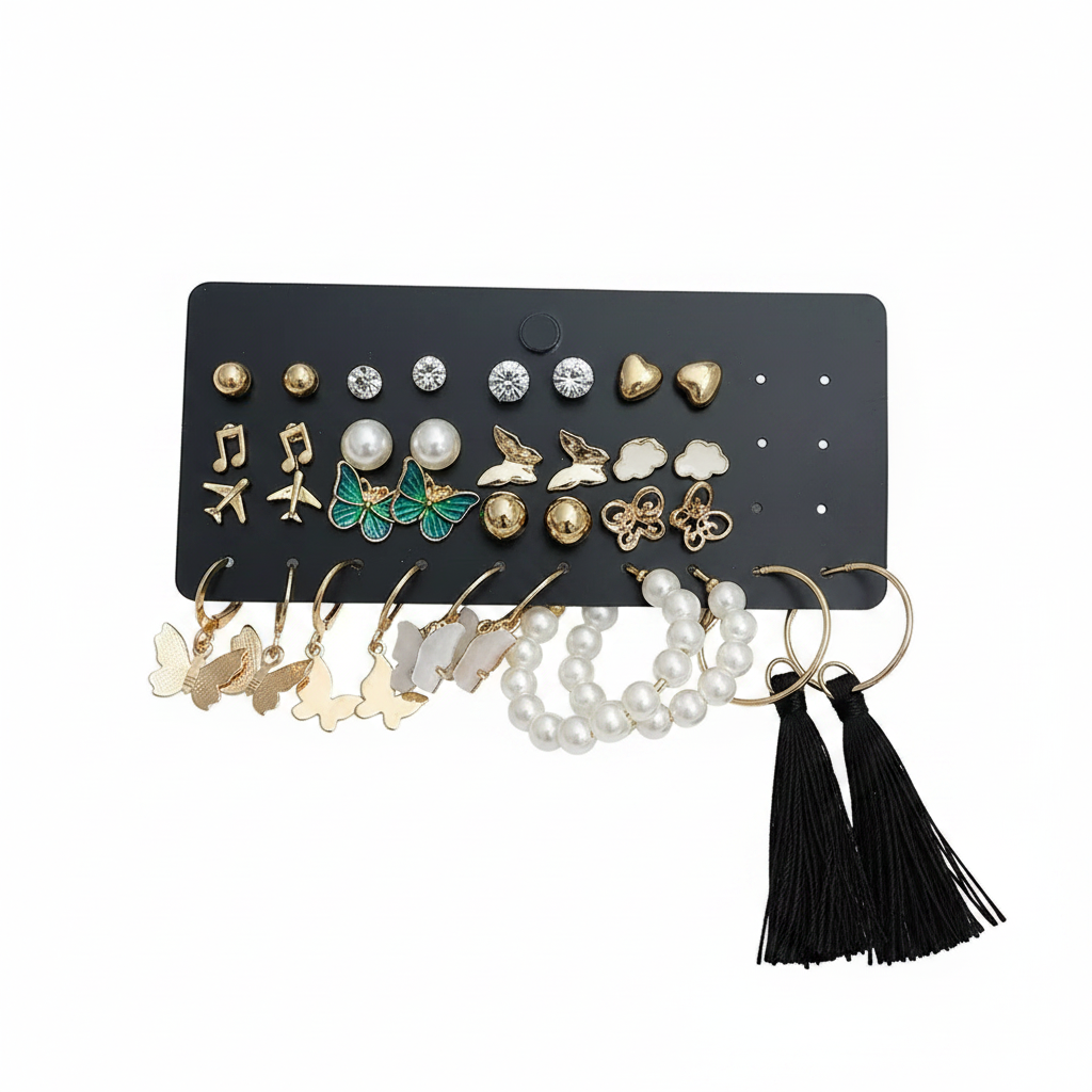 Set of 17 Bohemian Long Tassel Drop Statement Earrings and Studs for Gen-z| College Girl|Women