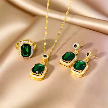 Jazz And Sizzle Elegant Gold Plated Pendant Necklace Set with Matching Earrings & Ring for Women