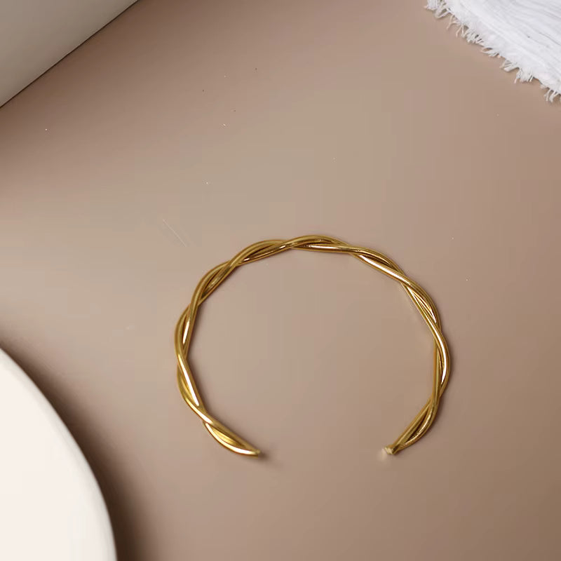 Anti-Tarnish Stainless Steel Gold Plated Stackable Cuff Bracelet Set for Women – Twist, Rope & Knot Design