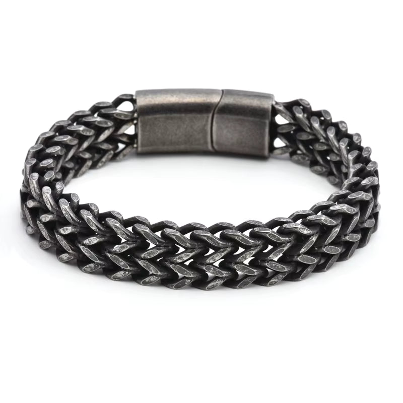 Anti Tranish Men's Heavy Punk Double Curb Cuban Rombo Chain Bracelet 316L Stainless Steel Black!