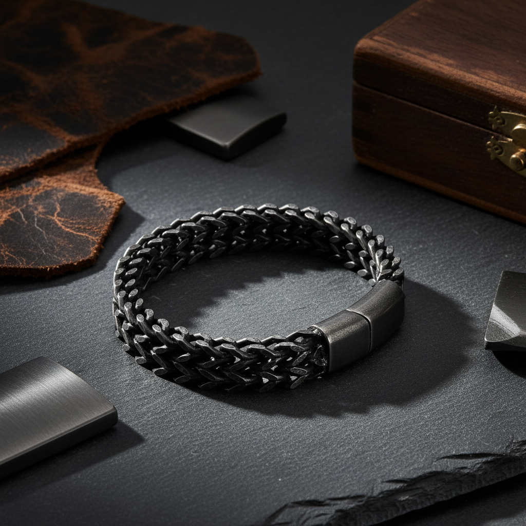 Anti Tranish Men's Heavy Punk Double Curb Cuban Rombo Chain Bracelet 316L Stainless Steel Black!