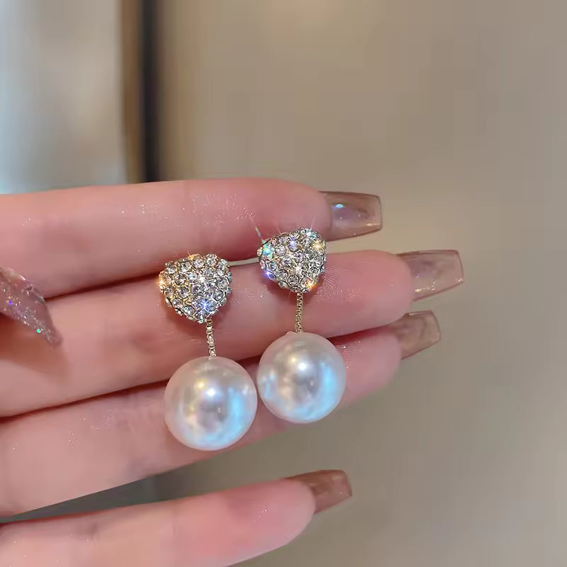 Jazz and Sizzle Gold Plated Crystal Stud Dangle Earrings with Pearl Charm for Women