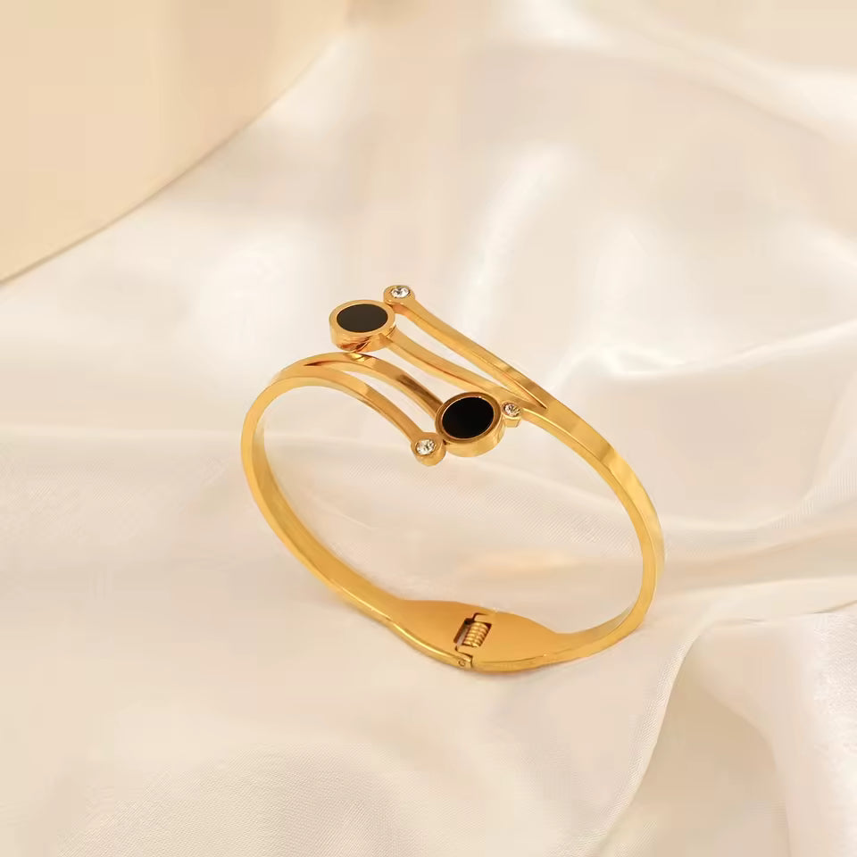 INS 18K Gold Plated Stainless Steel Bracelet New Versatile Double Round Diamond Hollow Flower Shaped Gift