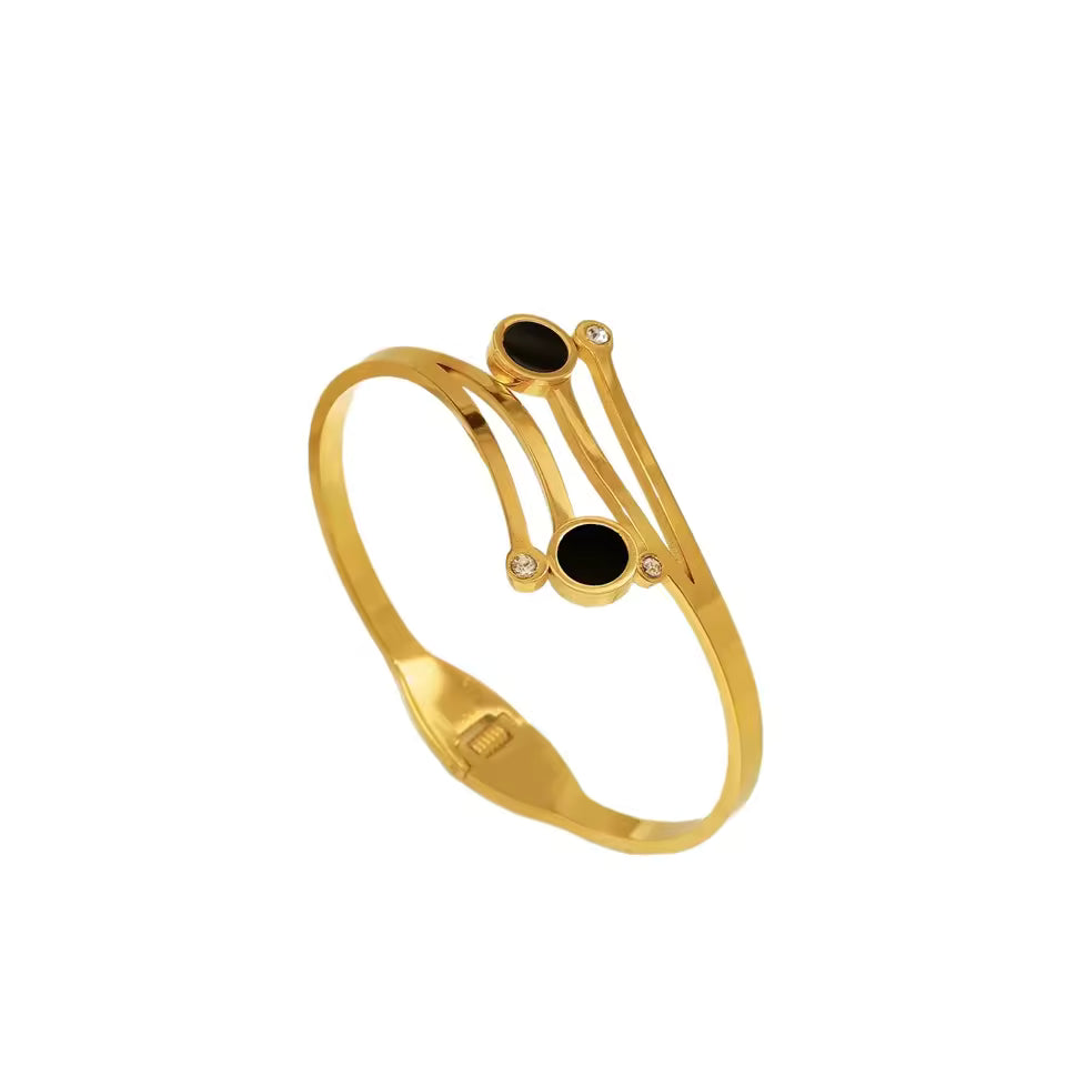 INS 18K Gold Plated Stainless Steel Bracelet New Versatile Double Round Diamond Hollow Flower Shaped Gift