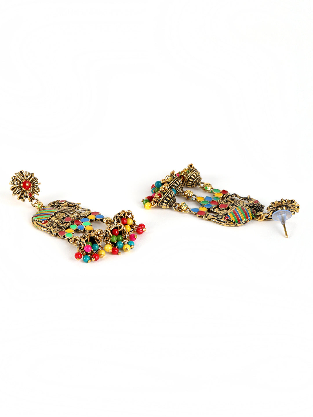 Jazz and sizzle Black Gold Plated Enameled Elephant Motif Ethnic Everyday Jhumka Earrings