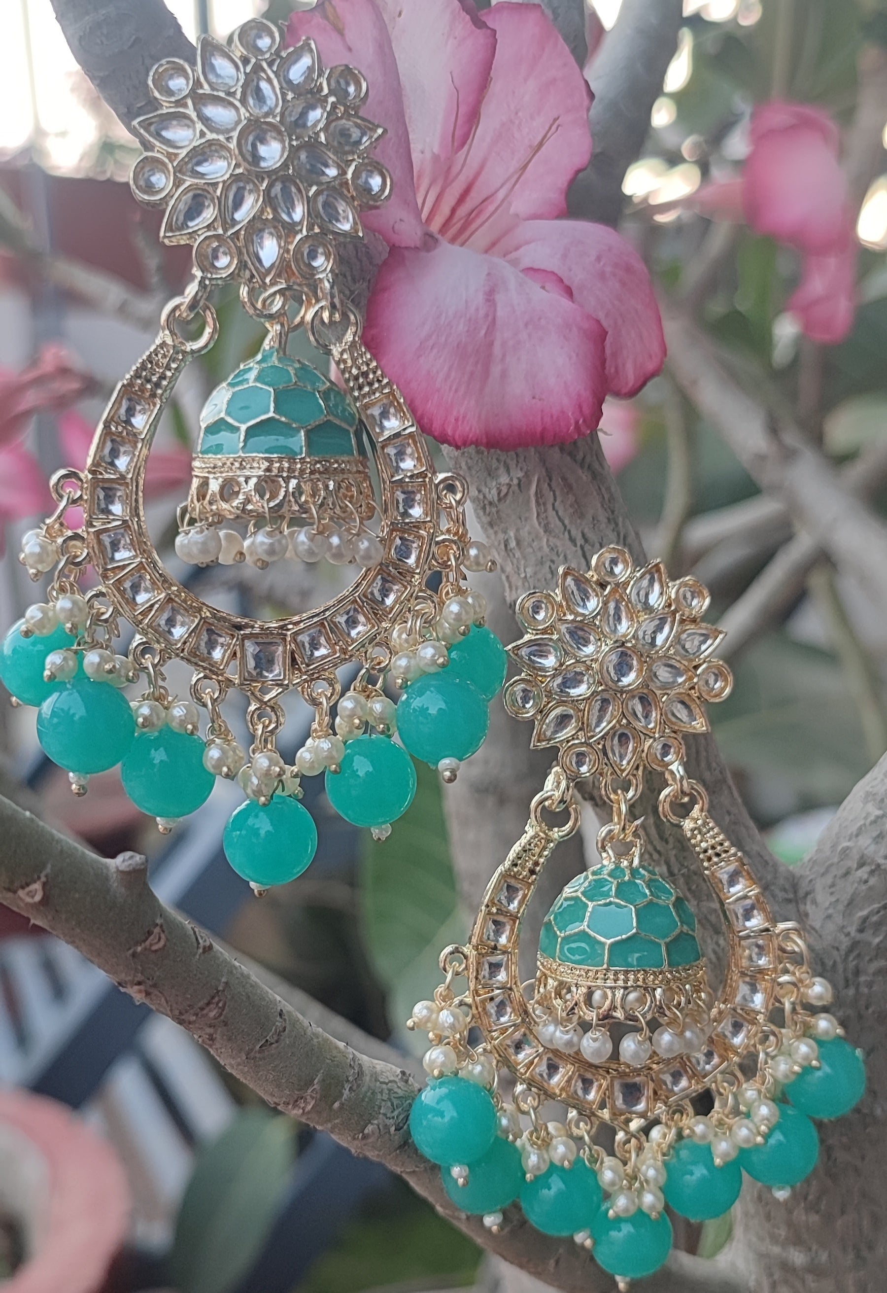 Jazz And Sizzle Gold Plated & Pearl Beaded Minakari Chandbali Earrings