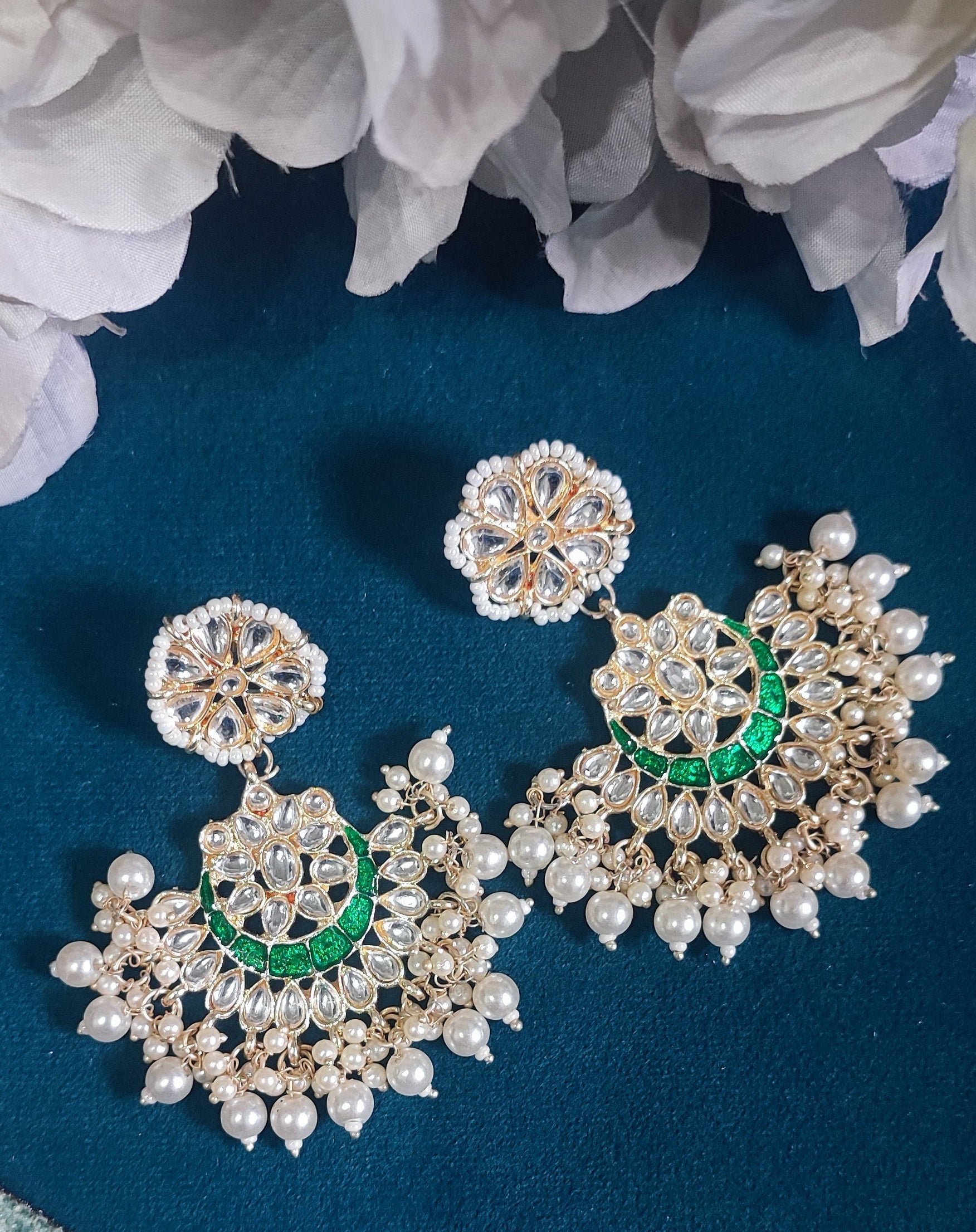 Jazz And Sizzle Gold Plated & Pearl Beaded Kundan Studded Minakari Chand Bali Earrings