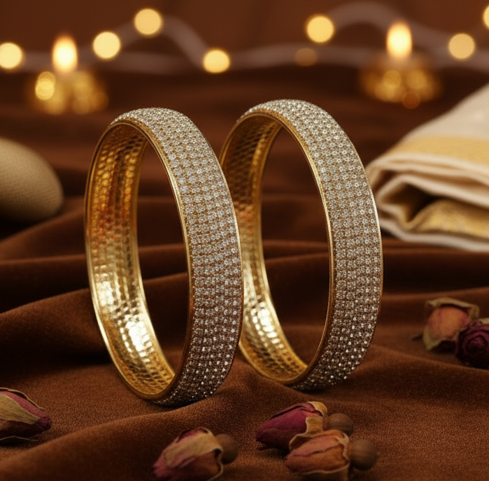 Aatmana By J&S Set Of 2 Gold Plated Cubic Zirconia Studded Kada Style Bangles