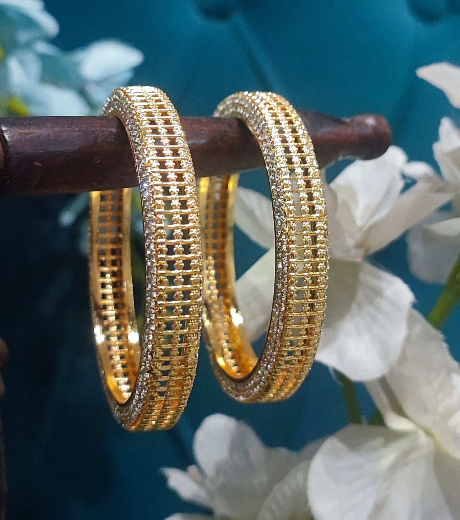 Jazz And Sizzle Set Of 2 Gold Plated CZ Studded Bangles
