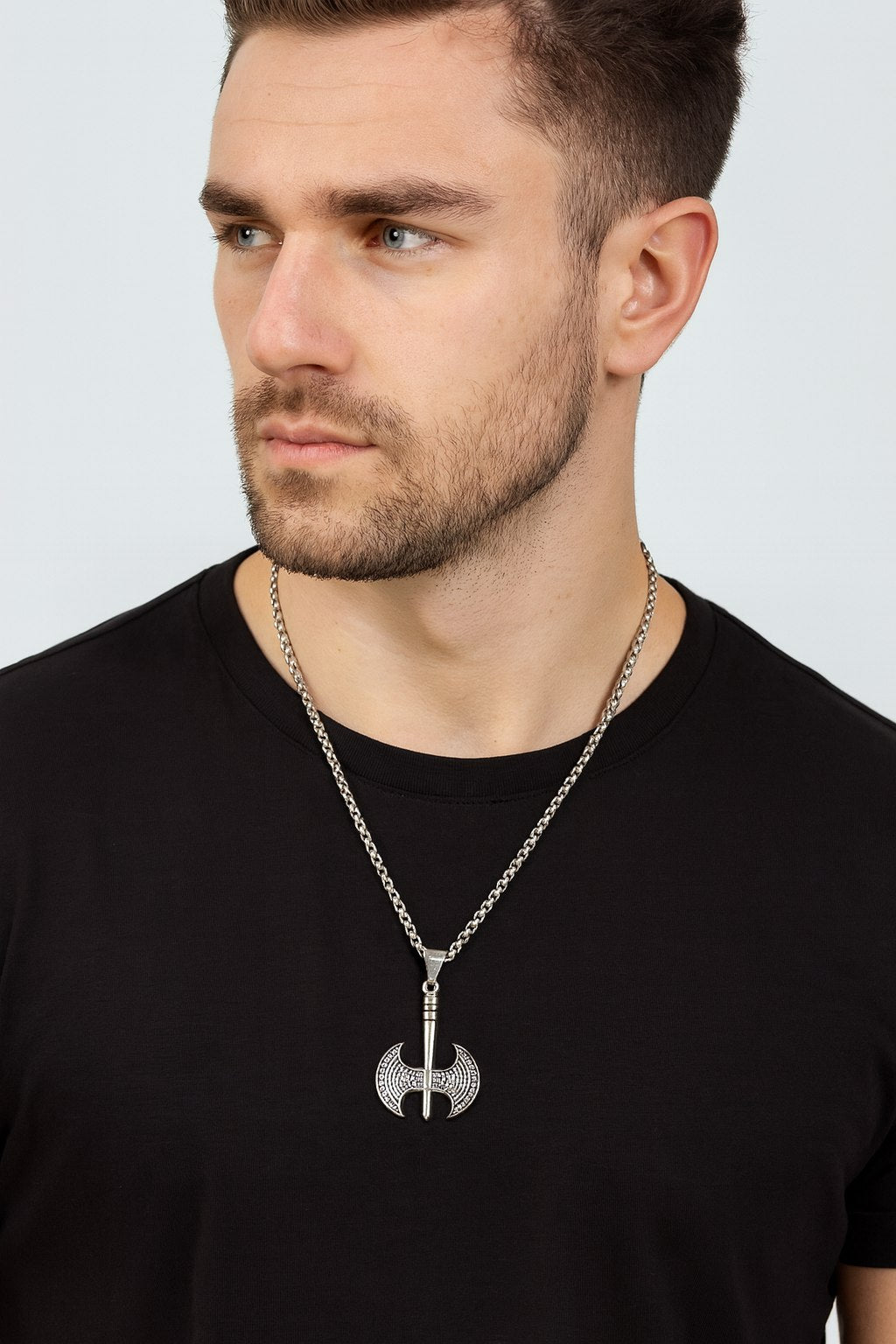 Men’s Double Axe Pendant Chain Necklace