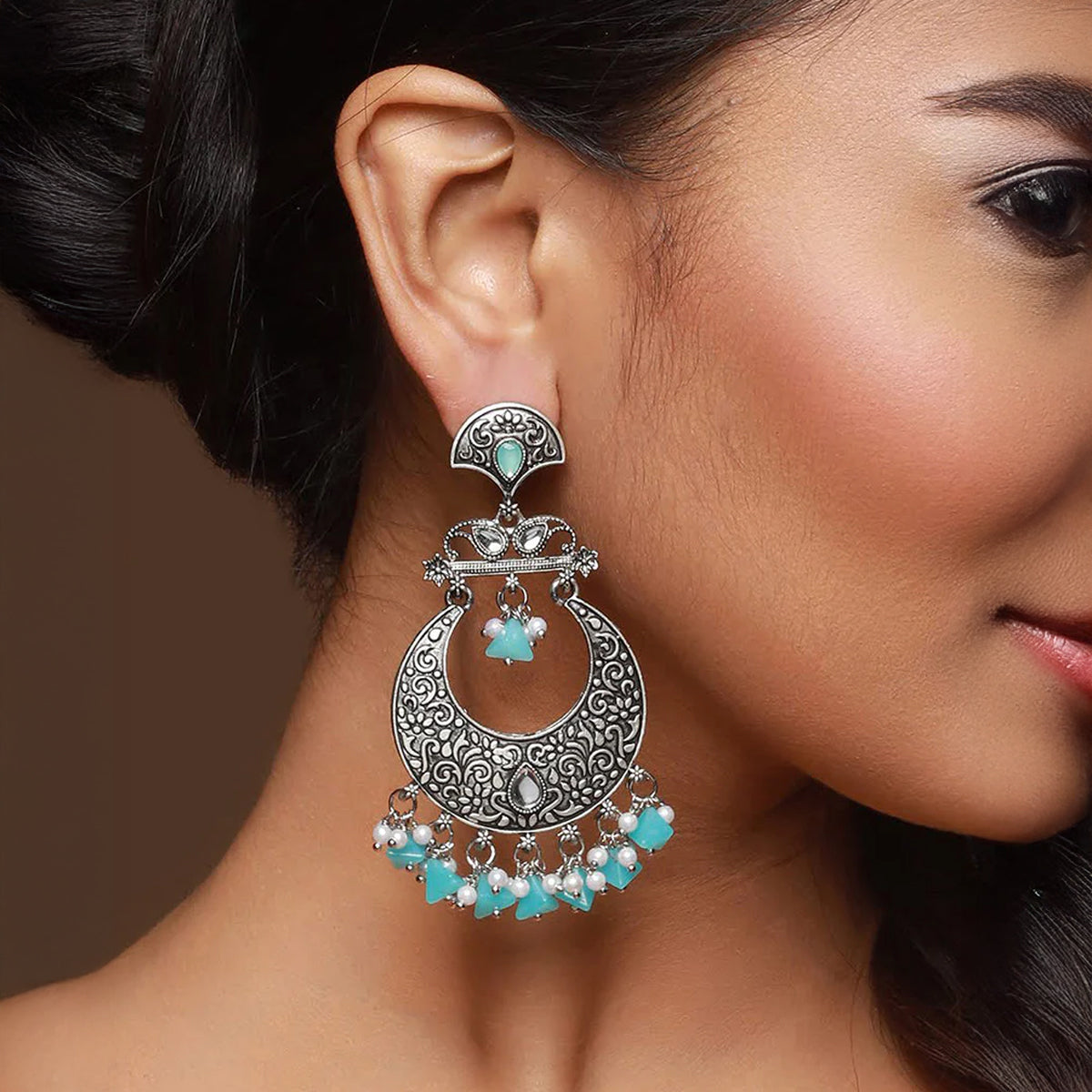 Jazz And Sizzle Set Of 3 Silver Plated Chandbali Earrings Combo For Women