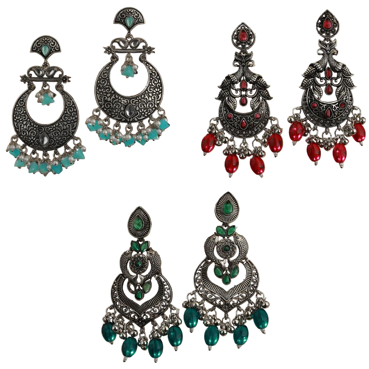 Jazz And Sizzle Set Of 3 Silver Plated Chandbali Earrings Combo For Women