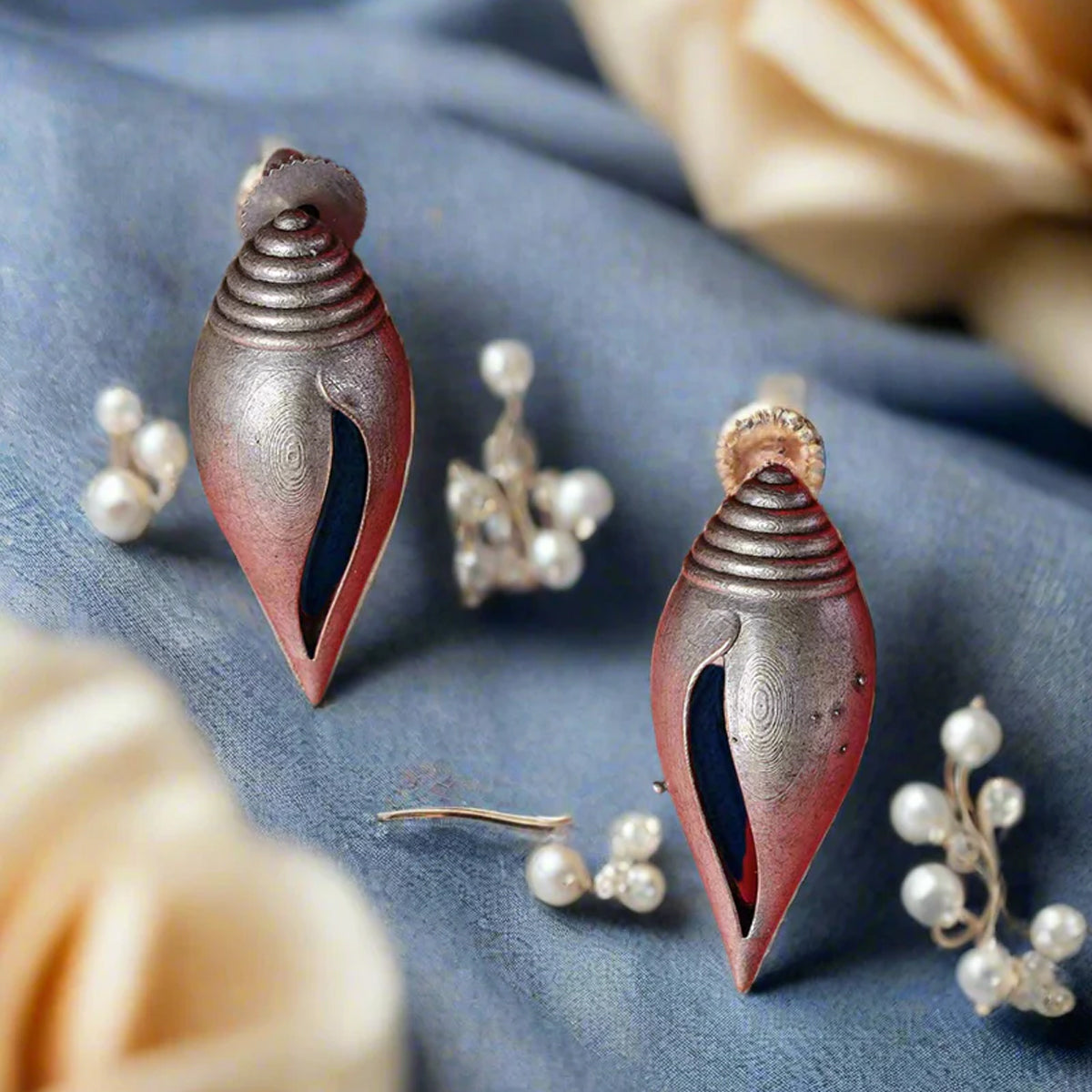 Jazz And Sizzle Set Of 3 Oxidized & Gold Plated Shell, Elephant & Floral Earrings Combo