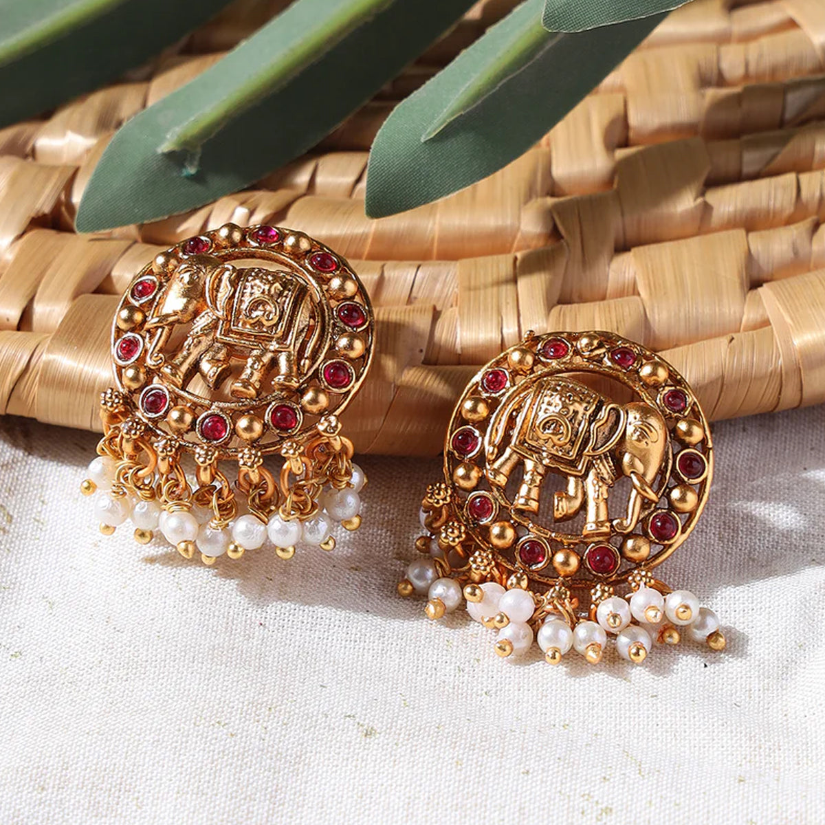 Jazz And Sizzle Set Of 3 Oxidized & Gold Plated Shell, Elephant & Floral Earrings Combo