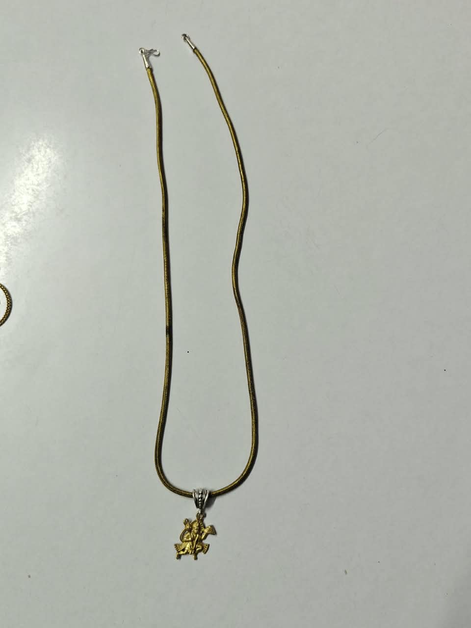 Antique Silver-Toned Brass Lord Hanuman Pendant ChainJS-SNL-022
