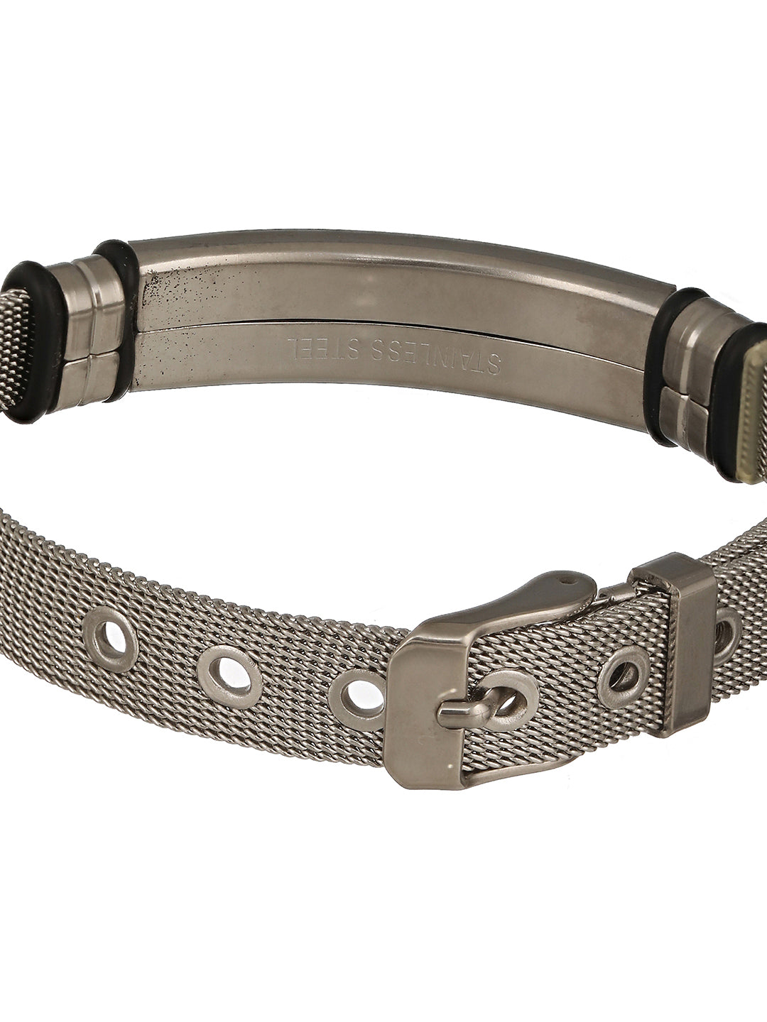 Jazz And Sizzle Rhodium-Plated & Black Wraparound Men Bracelet - Jazzandsizzle