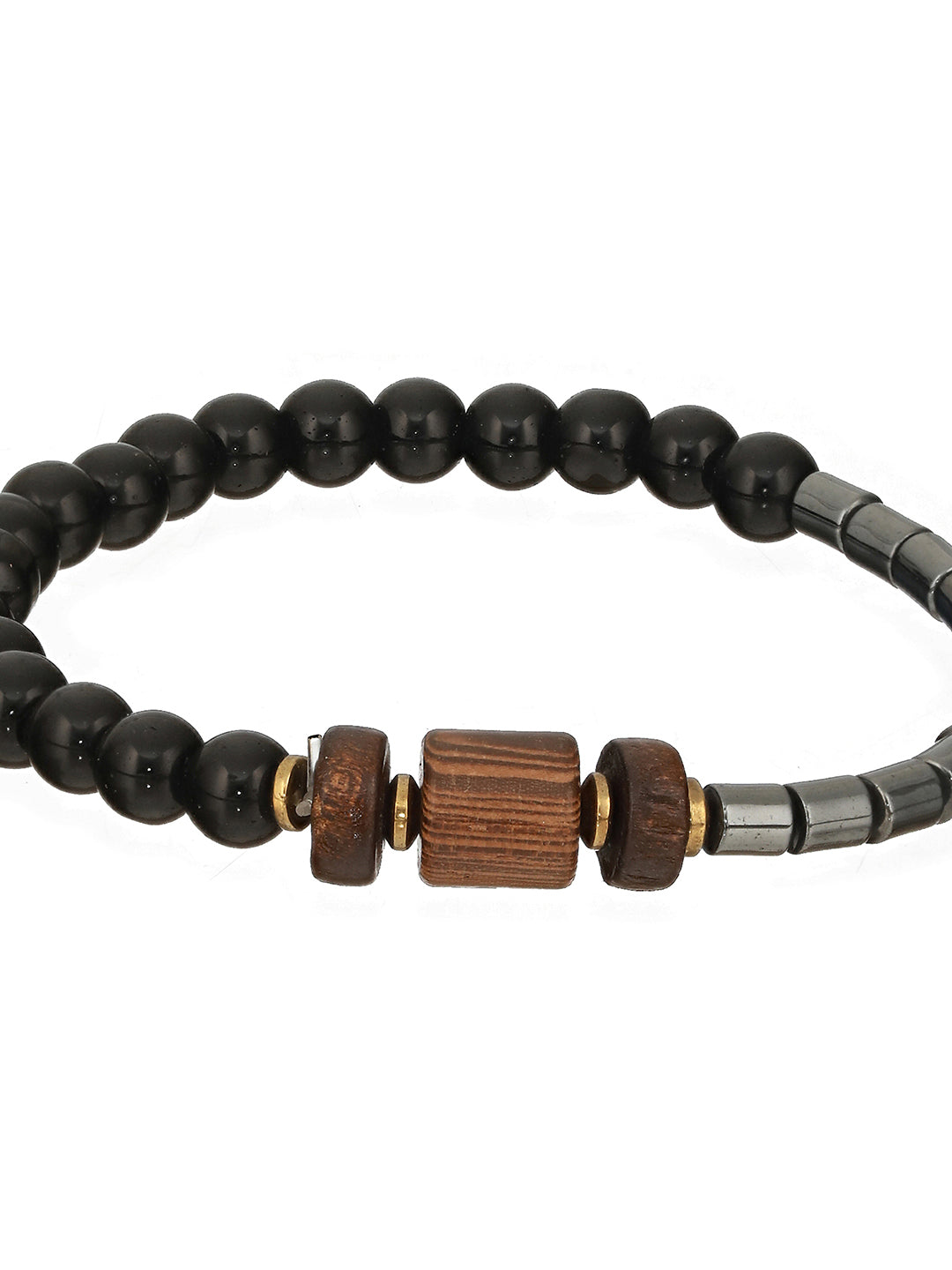 Men Pack of 4 Brown & Coffee Brown Beads Leather Bracelet - Jazzandsizzle