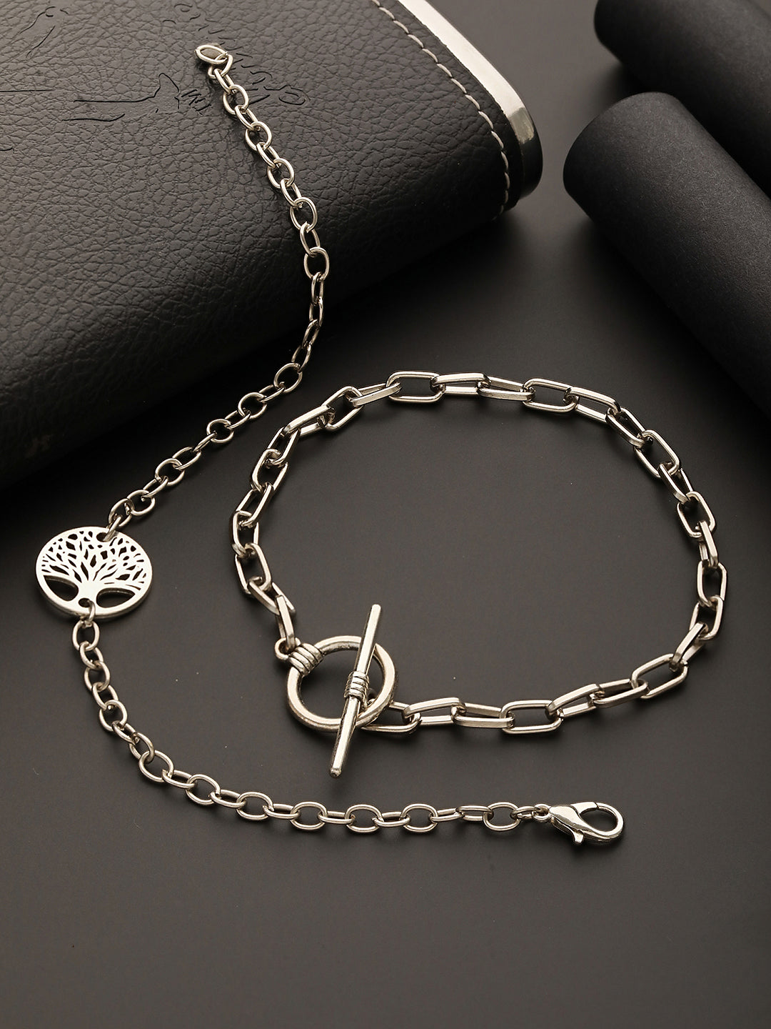 Men Silver-Toned Rhodium-Plated Pack of 2 Link Bracelet - Jazzandsizzle