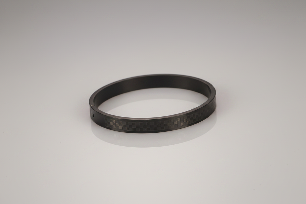 Men'S Men Black Stainless Steel Checked Kada Bracelet