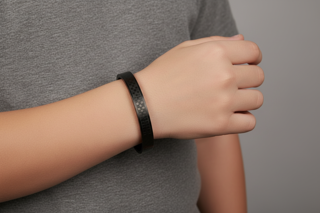 Men'S Men Black Stainless Steel Checked Kada Bracelet