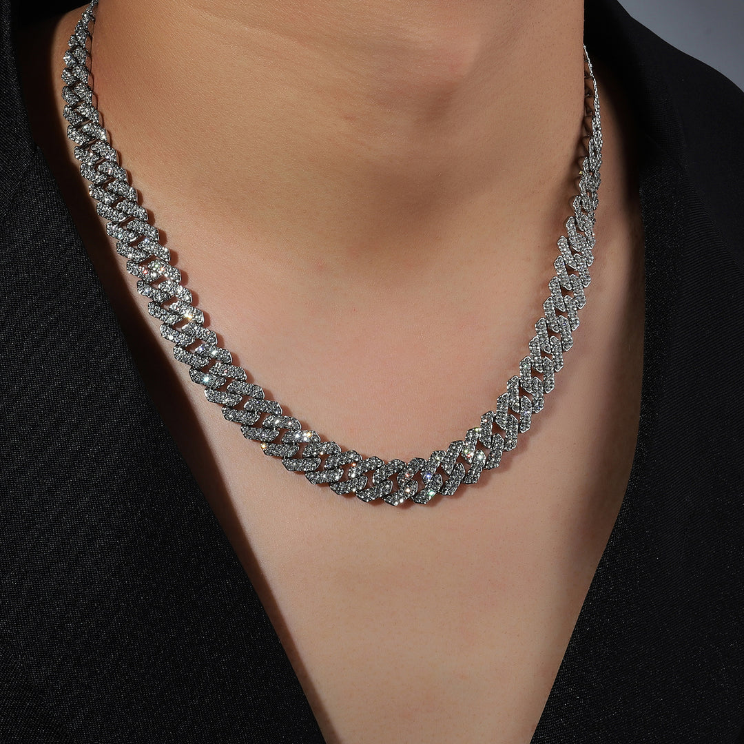 Jazz And sizzle Silver Cuban Chain Moissanite Hip Hop Men Necklace