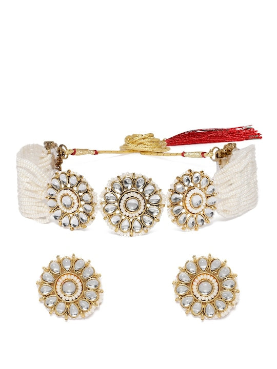 Women Gold-Plated Pearl Beaded Artificial Stone-Studded Jewellery Set (Copy)