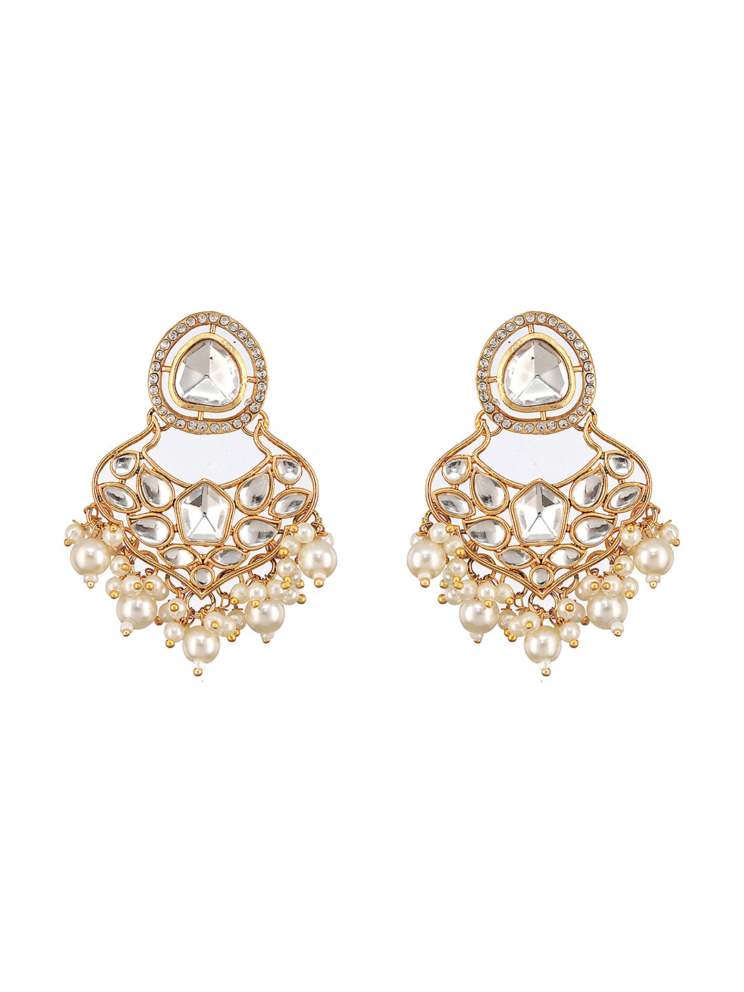 Gold Plated Zircon Stone Studded & Pearl Beaded Jewelry Set