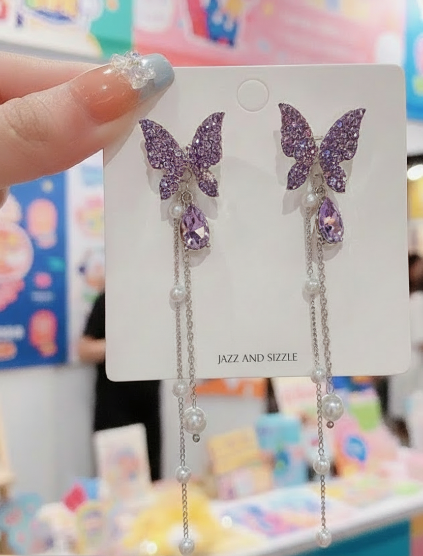 Jazz And Sizzle Purple Butterfly Dangle Earrings for Girls/Women