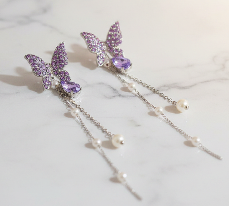 Jazz And Sizzle Purple Butterfly Dangle Earrings for Girls/Women